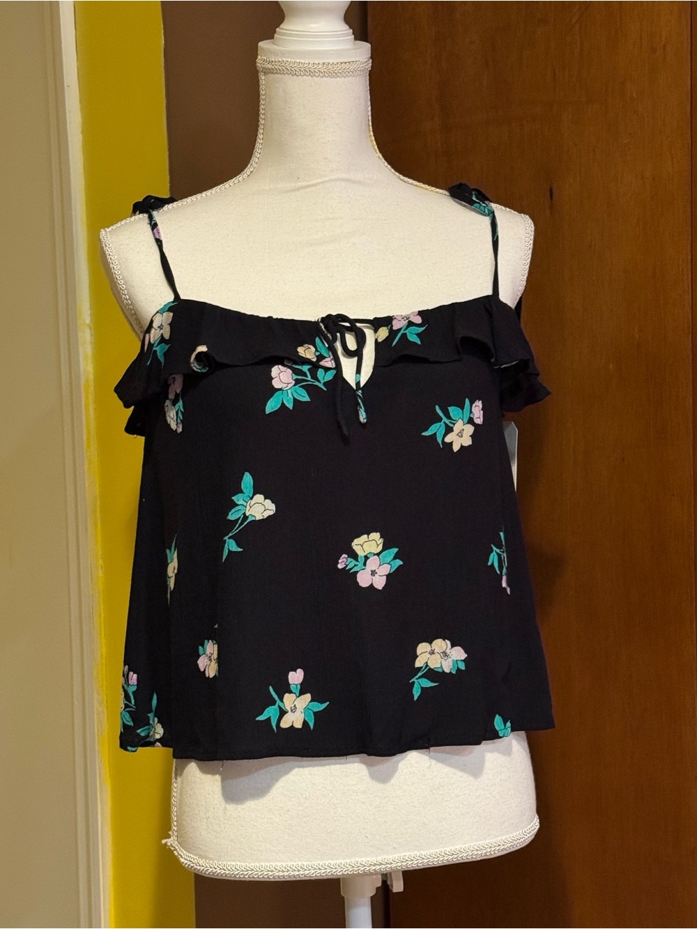 Billabong Black Floral Ruffle Cami